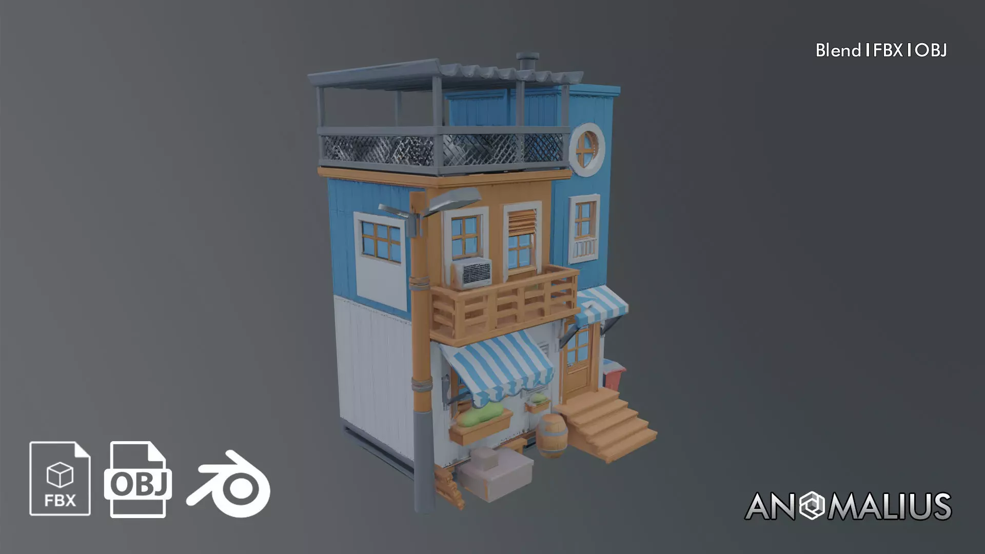 stylized cartoon building 3D model