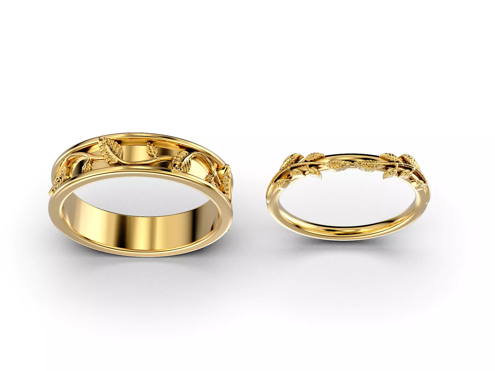 Botanical Vine Wedding Band Set 3D print model