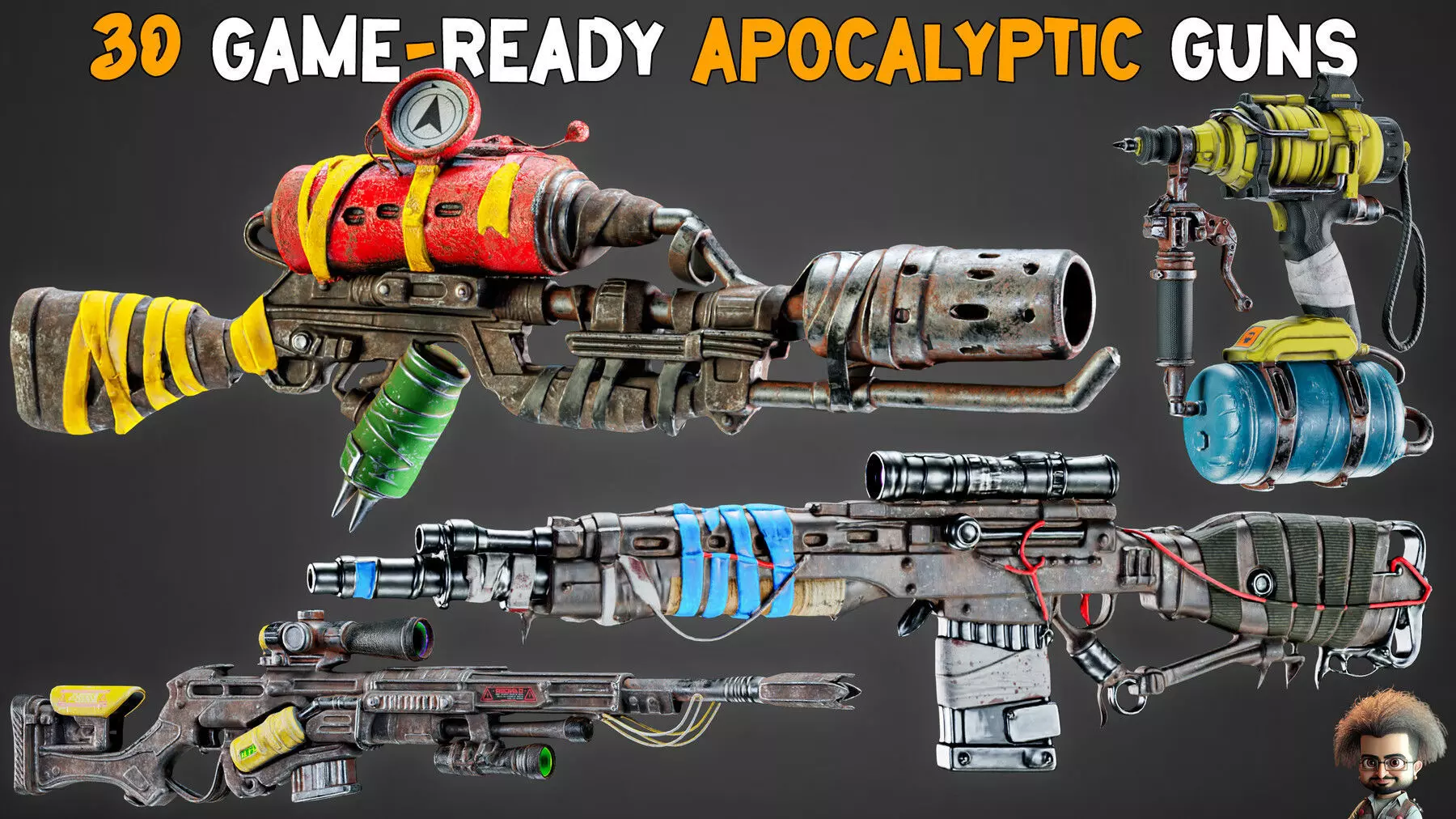 30 Game-Ready Apocalyptic Guns - Vol 23 Low-poly 3D model