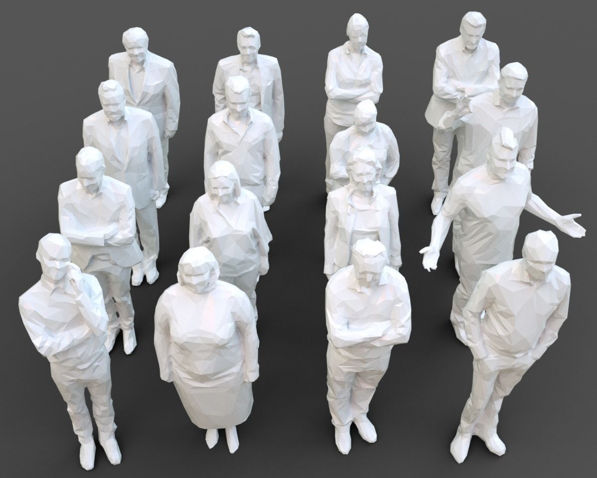 16 Stylized Human Statues Pack V2 Low-poly 3D model_4