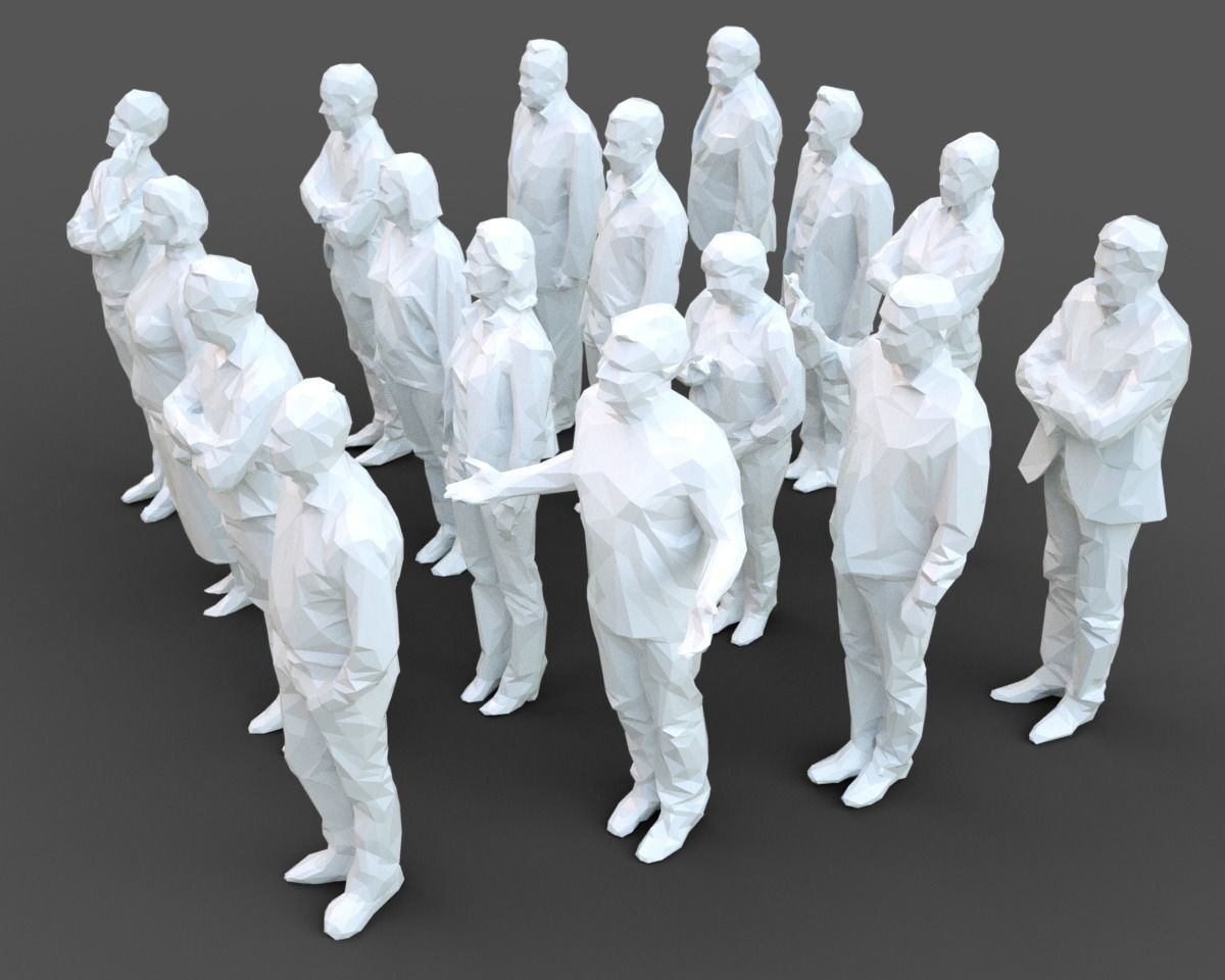 16 Stylized Human Statues Pack V2 Low-poly 3D model_1