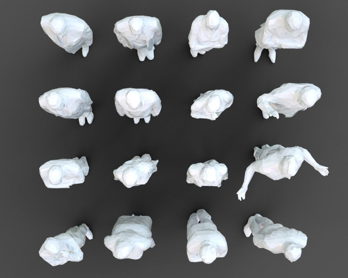 16 Stylized Human Statues Pack V2 Low-poly 3D model_2