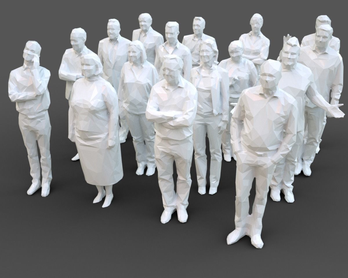 16 Stylized Human Statues Pack V2 Low-poly 3D model_0