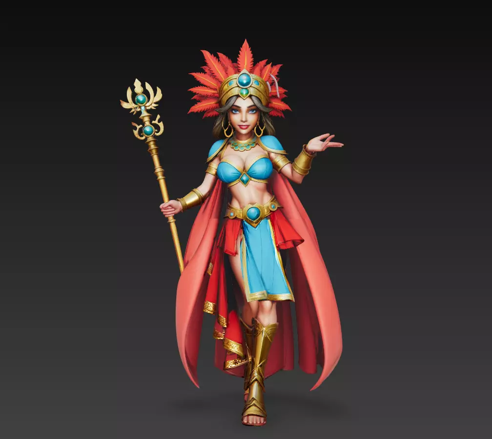 Stylized Aztec Priestess Mage Character 3D Model 3D print model