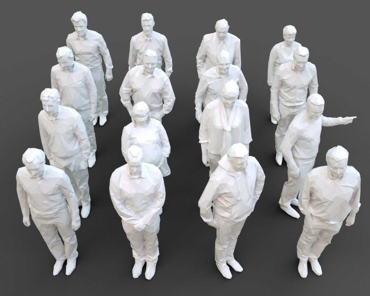 16 Stylized Human Statues Pack V4 Low-poly 3D model_3