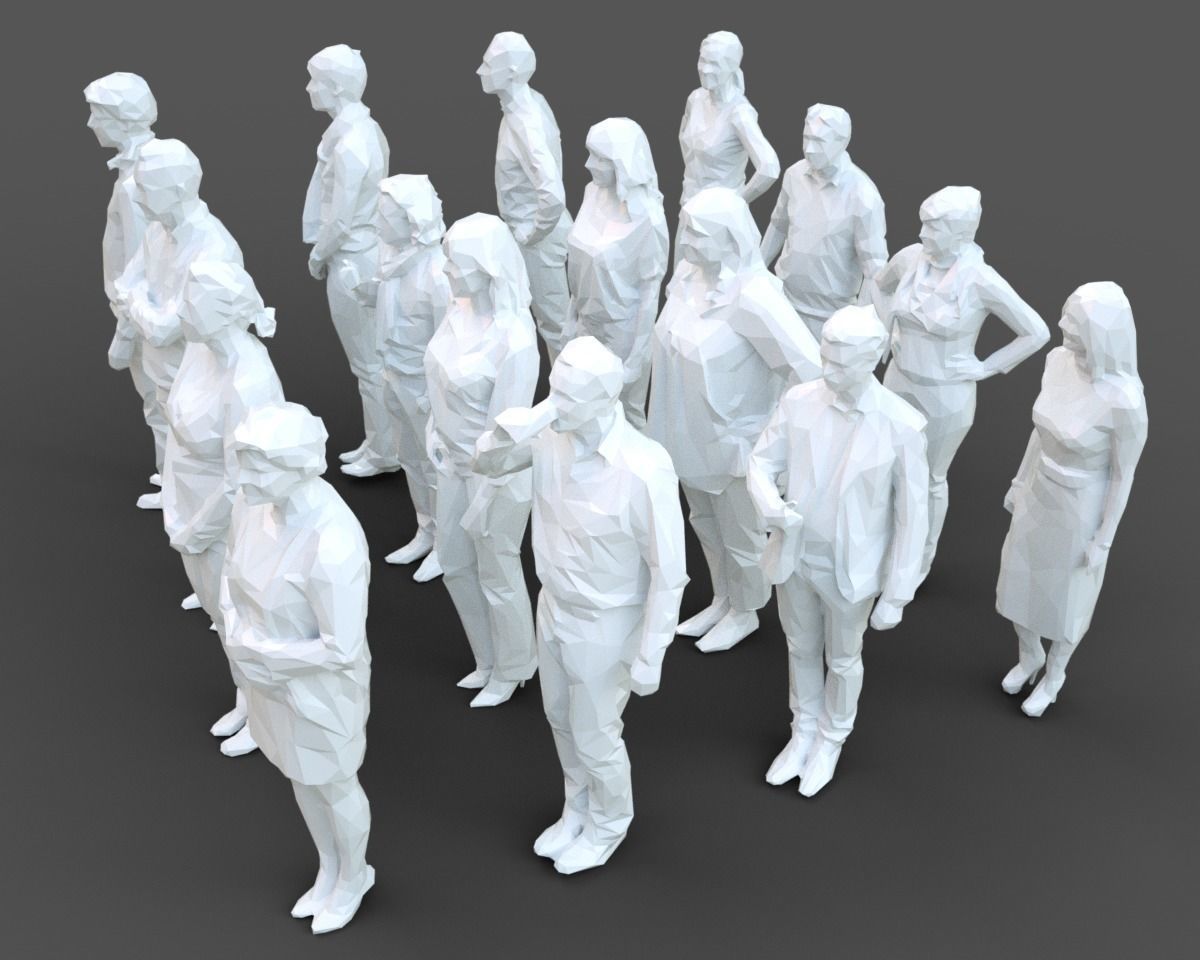16 Stylized Human Statues Pack V5 Low-poly 3D model_5