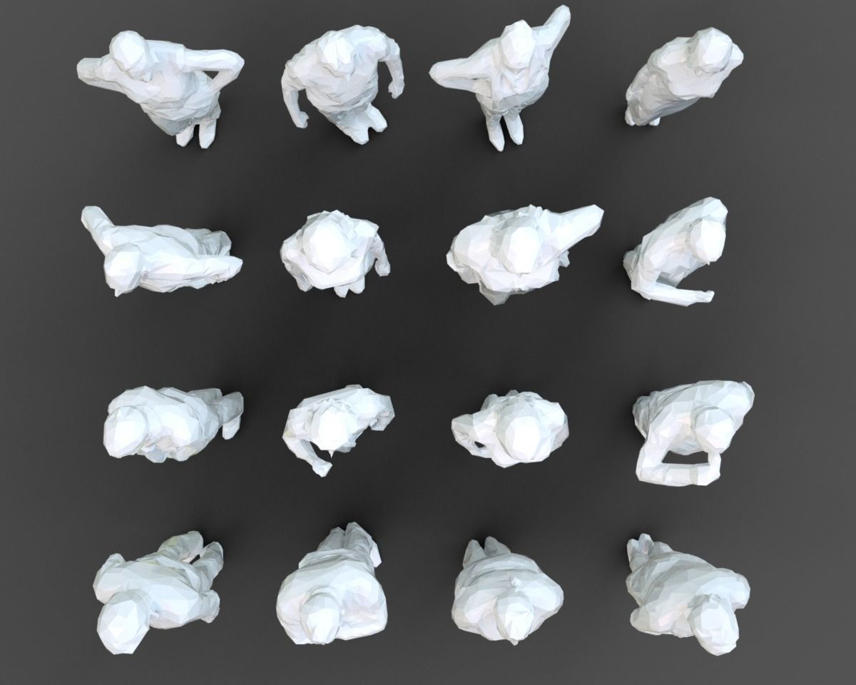 16 Stylized Human Statues Pack V5 Low-poly 3D model_1