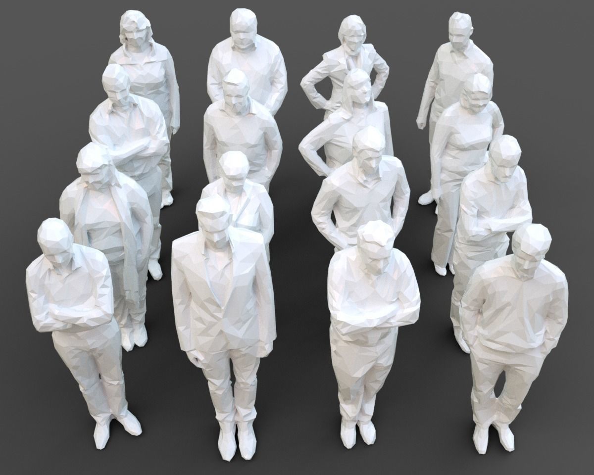 16 Stylized Human Statues Pack V6 Low-poly 3D model_5