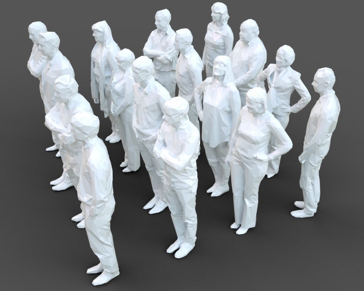 16 Stylized Human Statues Pack V6 Low-poly 3D model_3