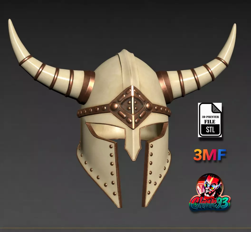 Viking Horned Helmet n3 Wearable STL and 3MF-3d print 3D print model