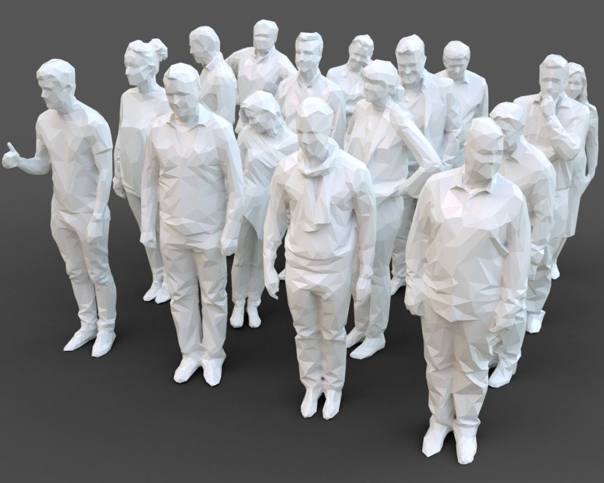 16 Stylized Human Statues Pack V8 Low-poly 3D model_0