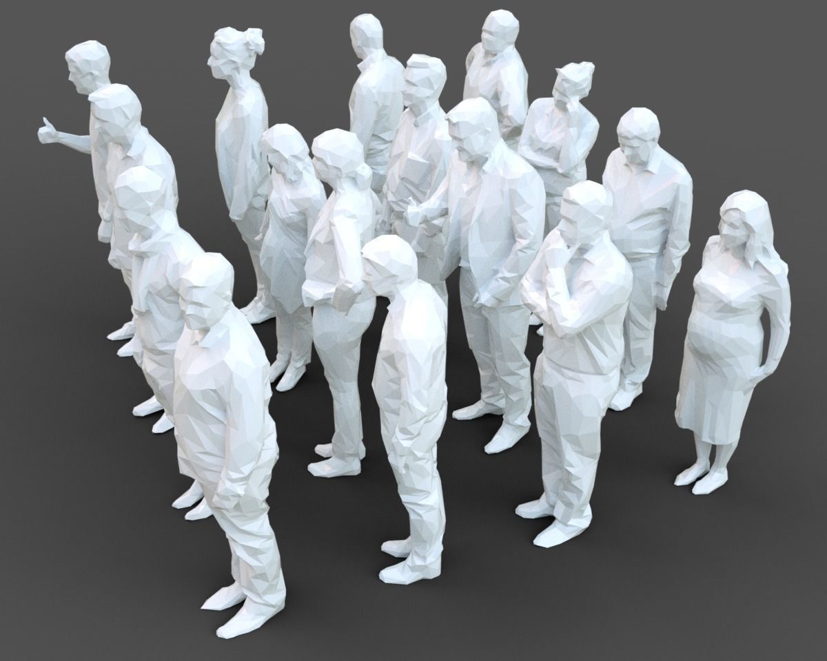16 Stylized Human Statues Pack V8 Low-poly 3D model_2