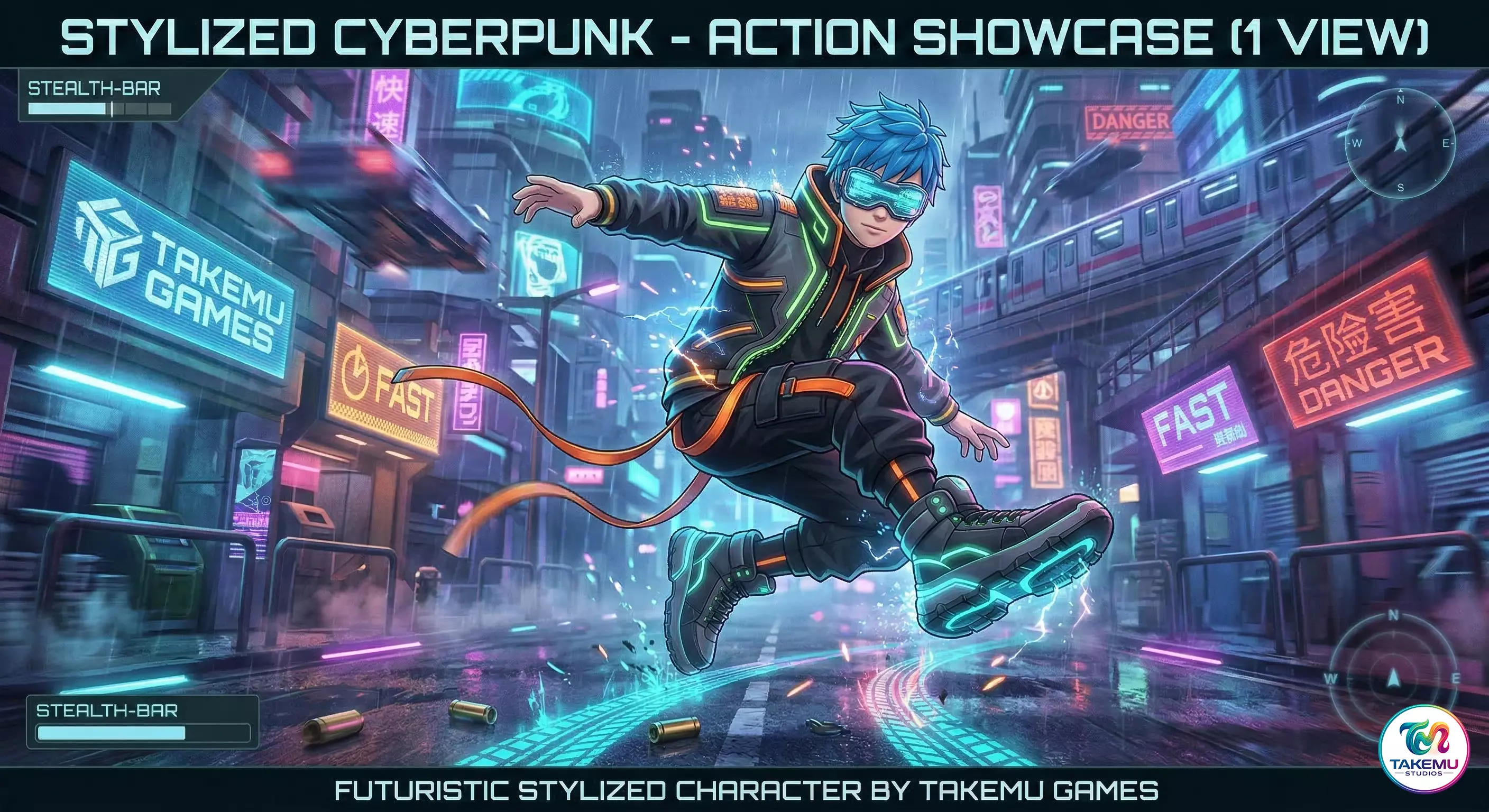 Stylized Cyberpunk Anime Boy - Rigged Game Ready Character Low-poly 3D model