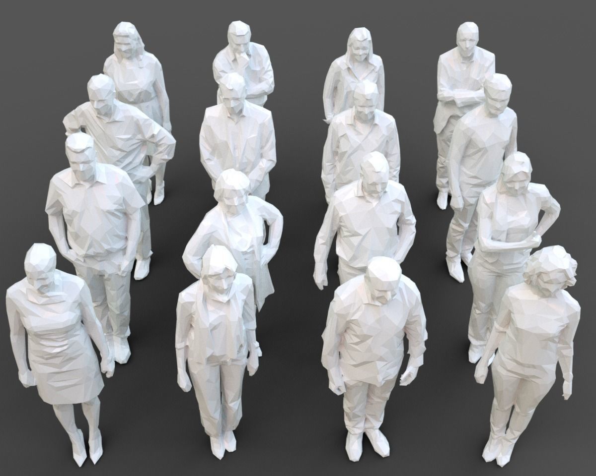 16 Stylized Human Statues Pack V12 Low-poly 3D model_5