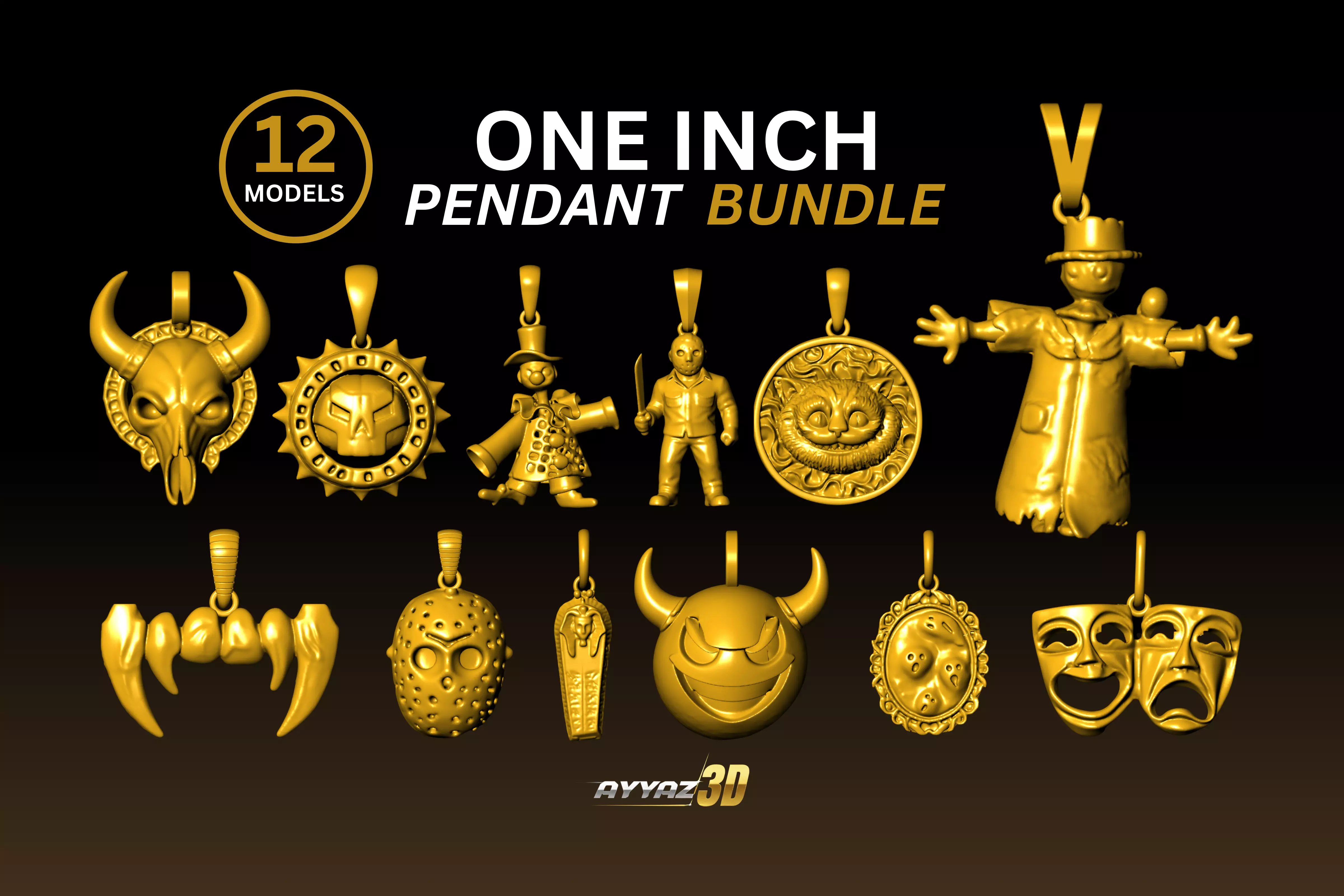 Horror Pendant STL Bundle - Scary Skull Halloween Charms Pack 3D print model