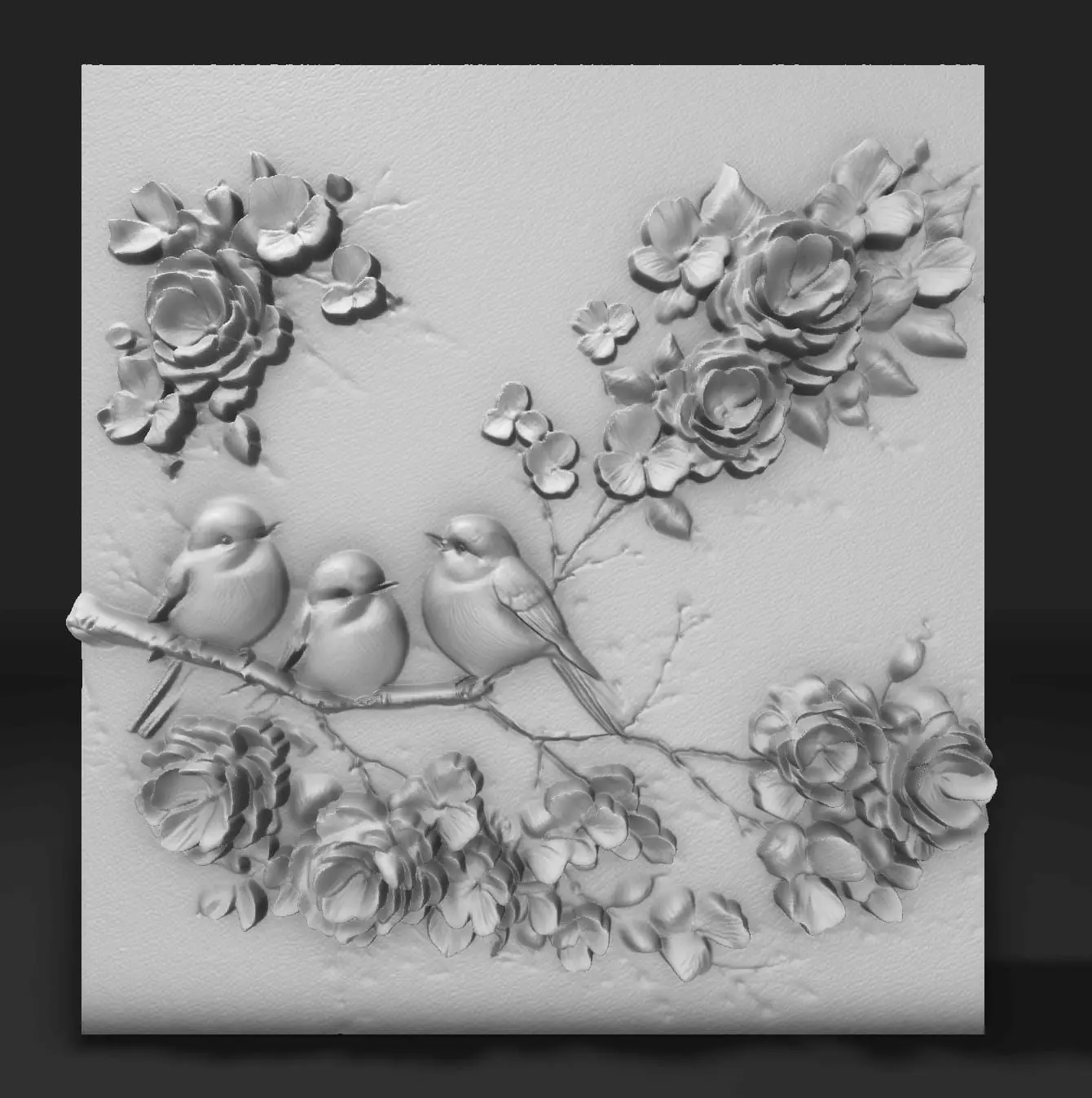 Whispering Blooms Elegant Birds Floral Wall Relief CNC Panel 3D print model