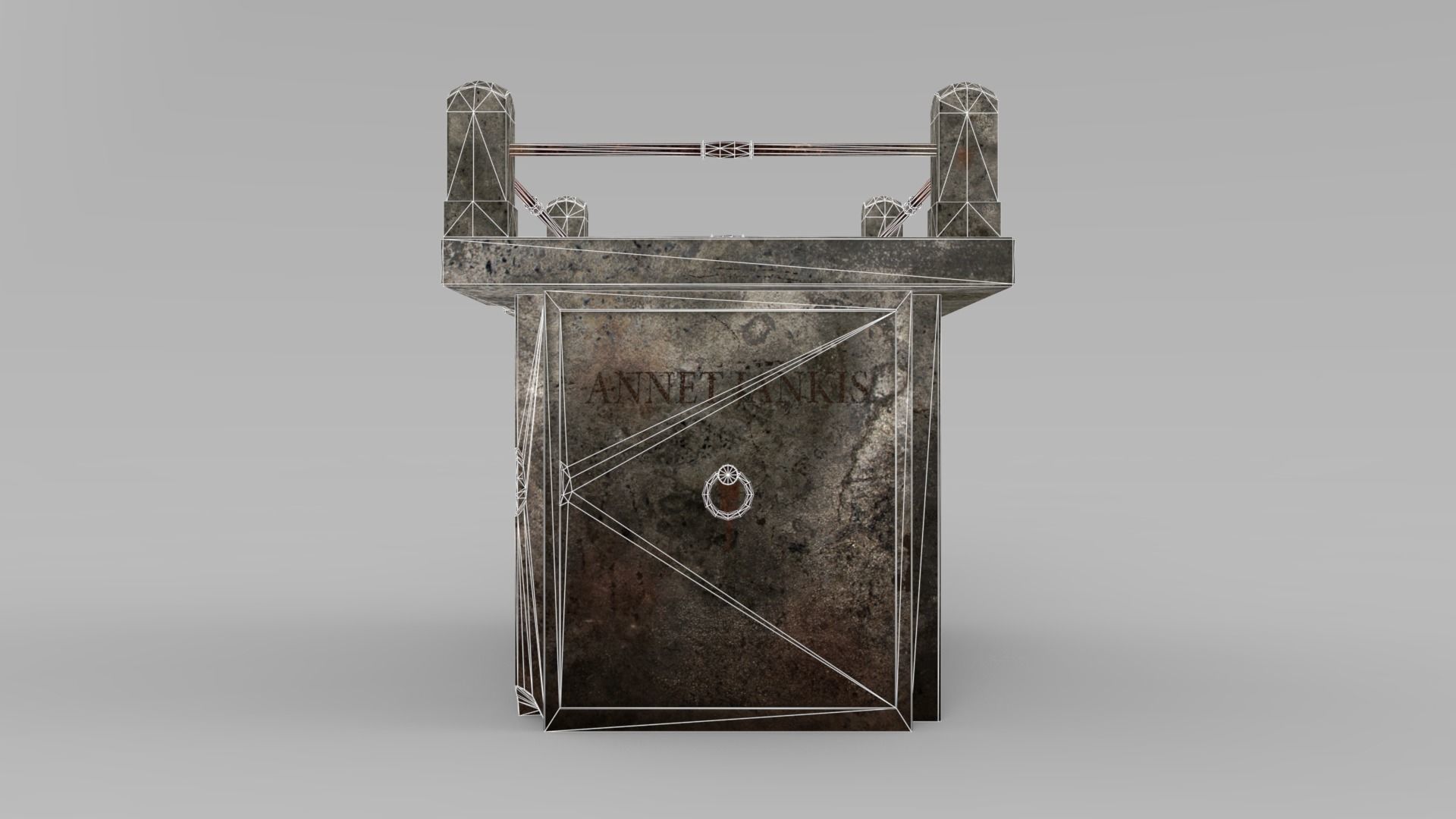 Lowpoly Gravestone wooden table with metal legs Low-poly 3D model_4