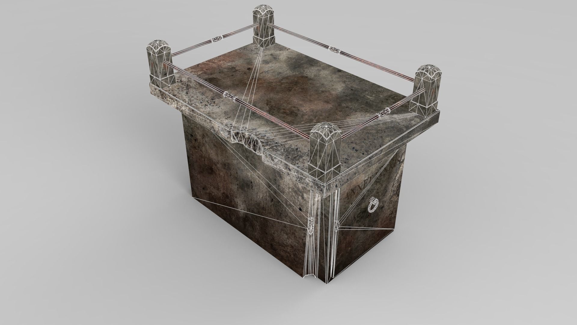 Lowpoly Gravestone wooden table with metal legs Low-poly 3D model_3