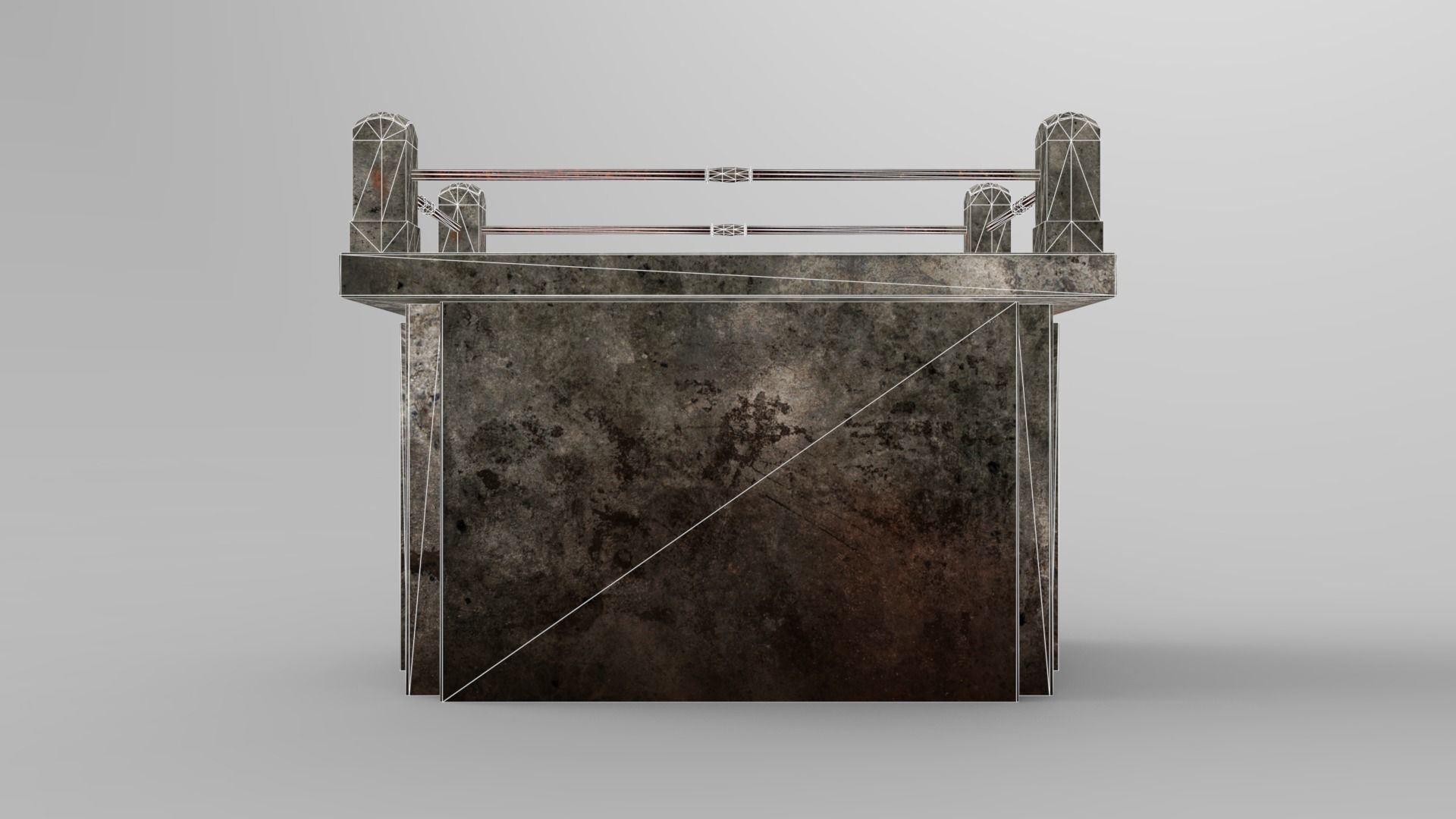 Lowpoly Gravestone wooden table with metal legs Low-poly 3D model_2