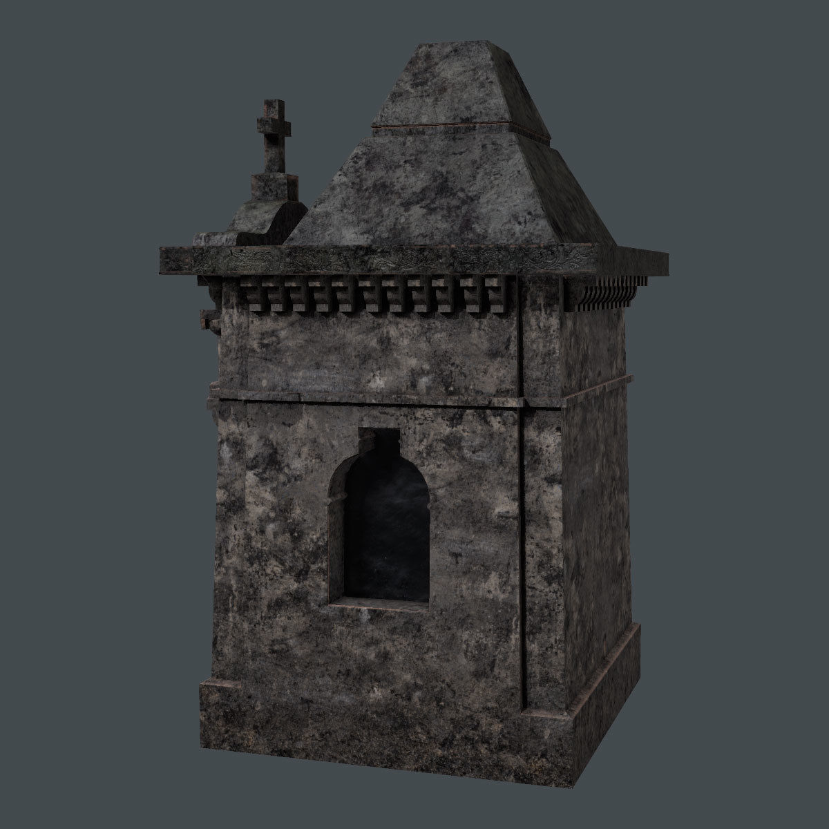 Lowpoly Tomb 3 stone building with cross on top Low-poly 3D model_3