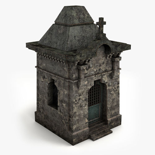 Lowpoly Tomb 3 stone building with cross on top Low-poly 3D model