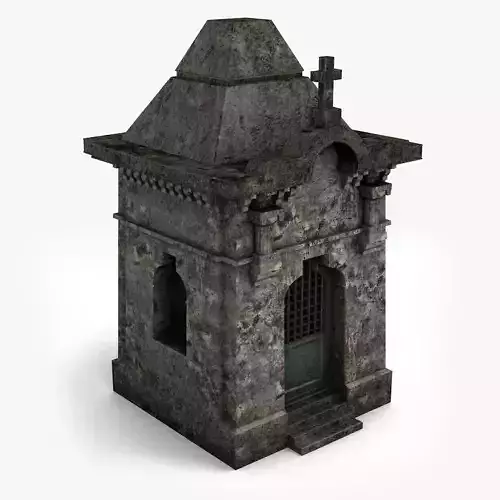 Lowpoly Tomb 3 stone building with cross on top