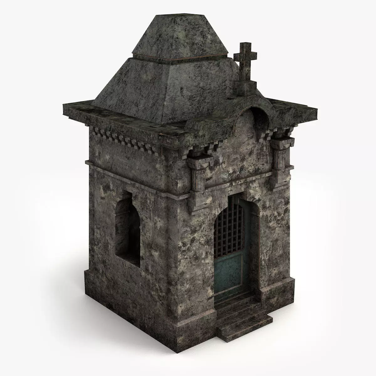 Lowpoly Tomb 3 stone building with cross on top Low-poly 3D model_0