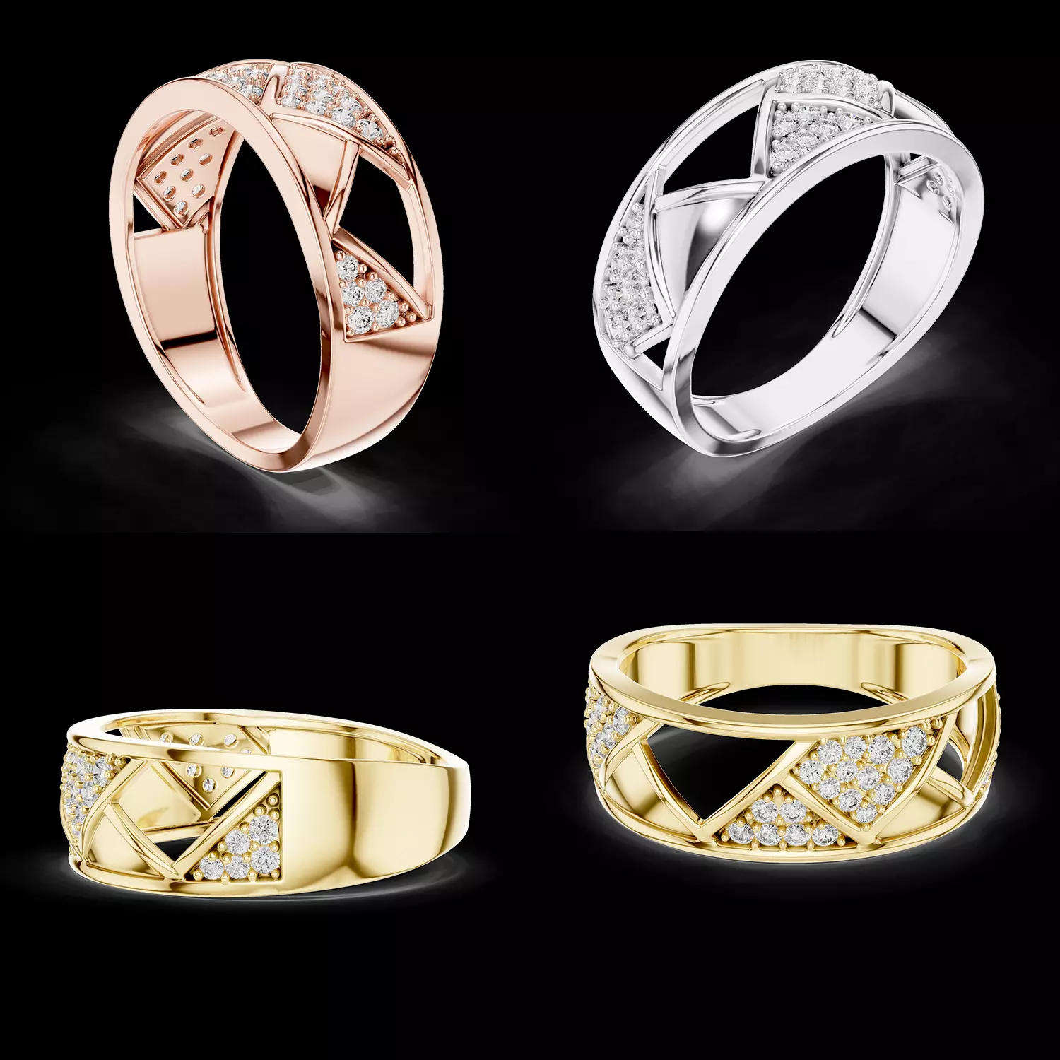 Geometric Diamond Ring Open Band Modern CAD STL 3DM File 3D print model
