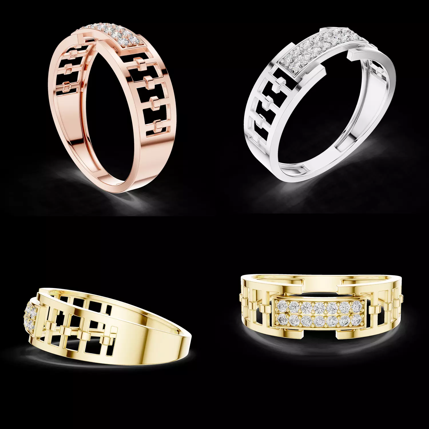 Mens Diamond Ring Link Pattern Modern CAD STL 3DM File 3D print model