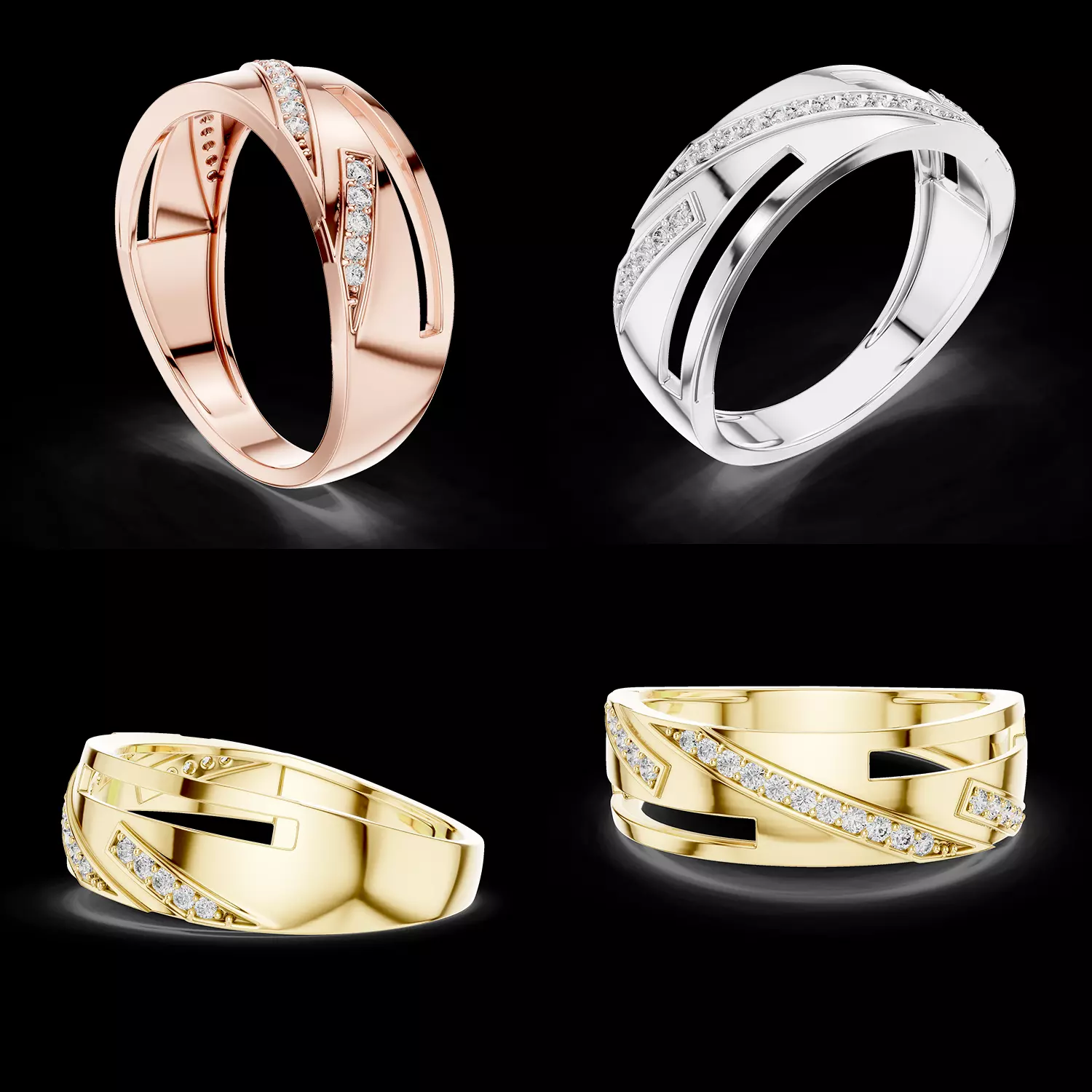Mens Diamond Ring Diagonal Line Modern CAD STL 3DM File 3D print model