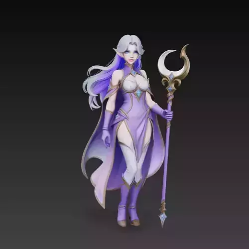 Stylized Moon Priestess Mage Character 3D Model