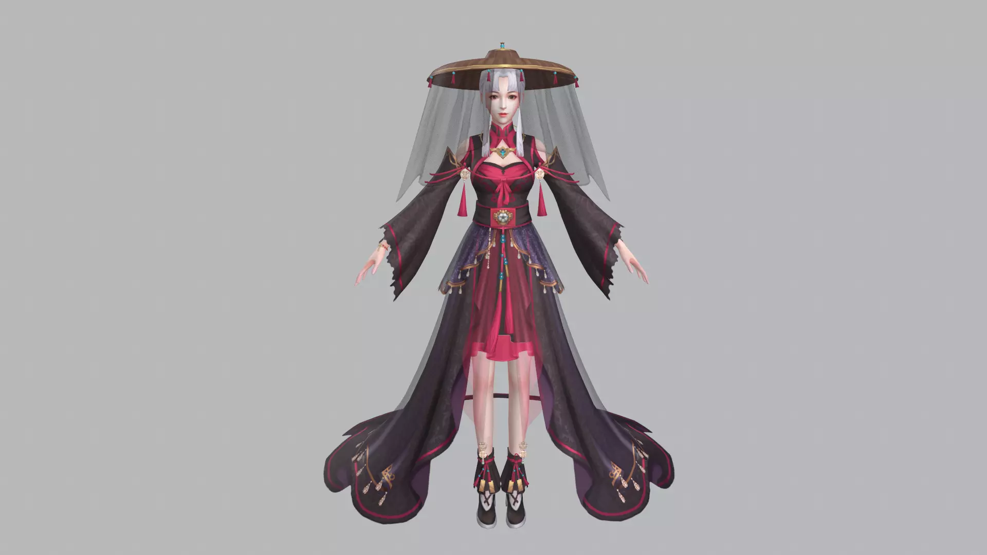 Chinese Classical Black Cloak Beauty Low-poly 3D model