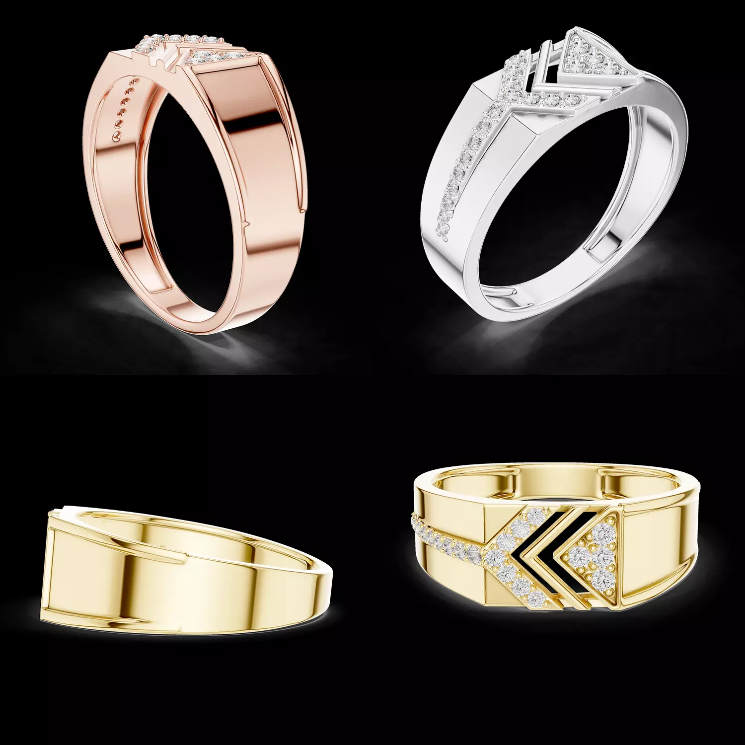 Mens Diamond Ring Chevron Arrow CAD STL 3DM File Design 3D print model