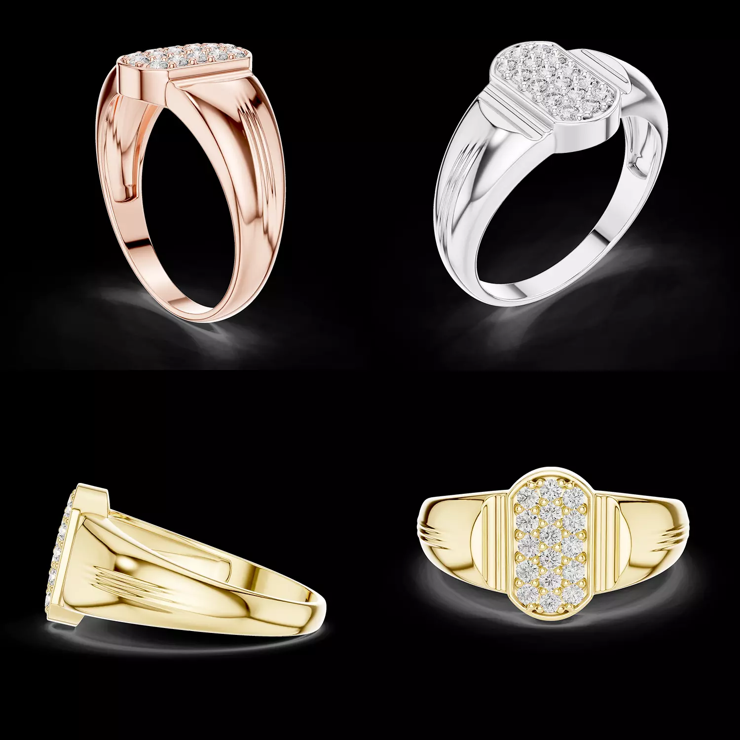 Mens Diamond Signet Ring Oval Top Cluster Luxury CAD Model 3D print model
