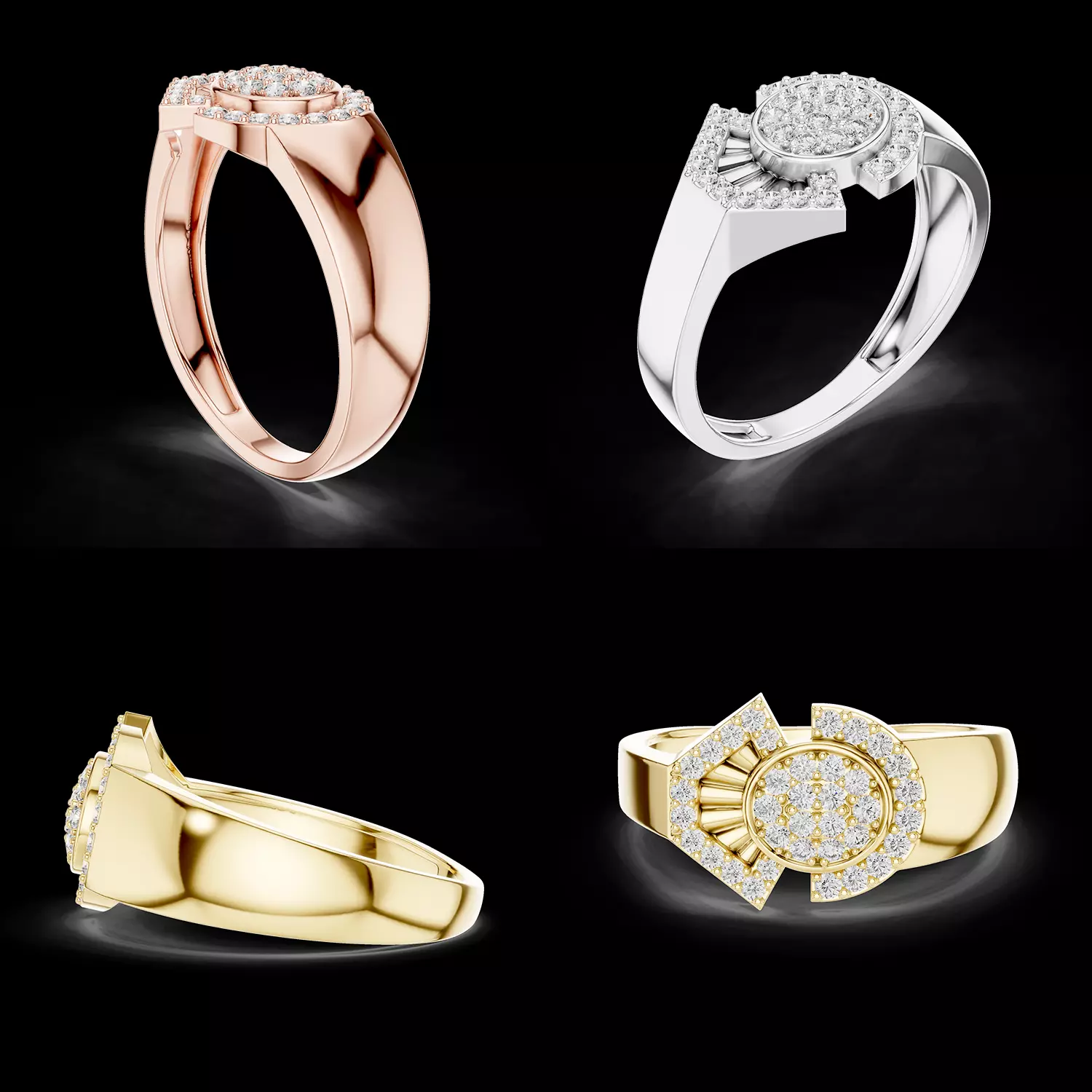 Mens Diamond Ring Round Halo Geometric Design Luxury Model 3D print model