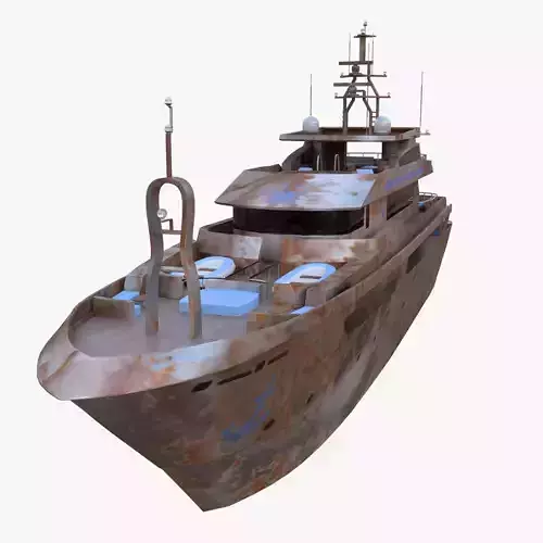 Low Poly Rusty Yacht 3D Model Game Ready PBR Marine Vessel 