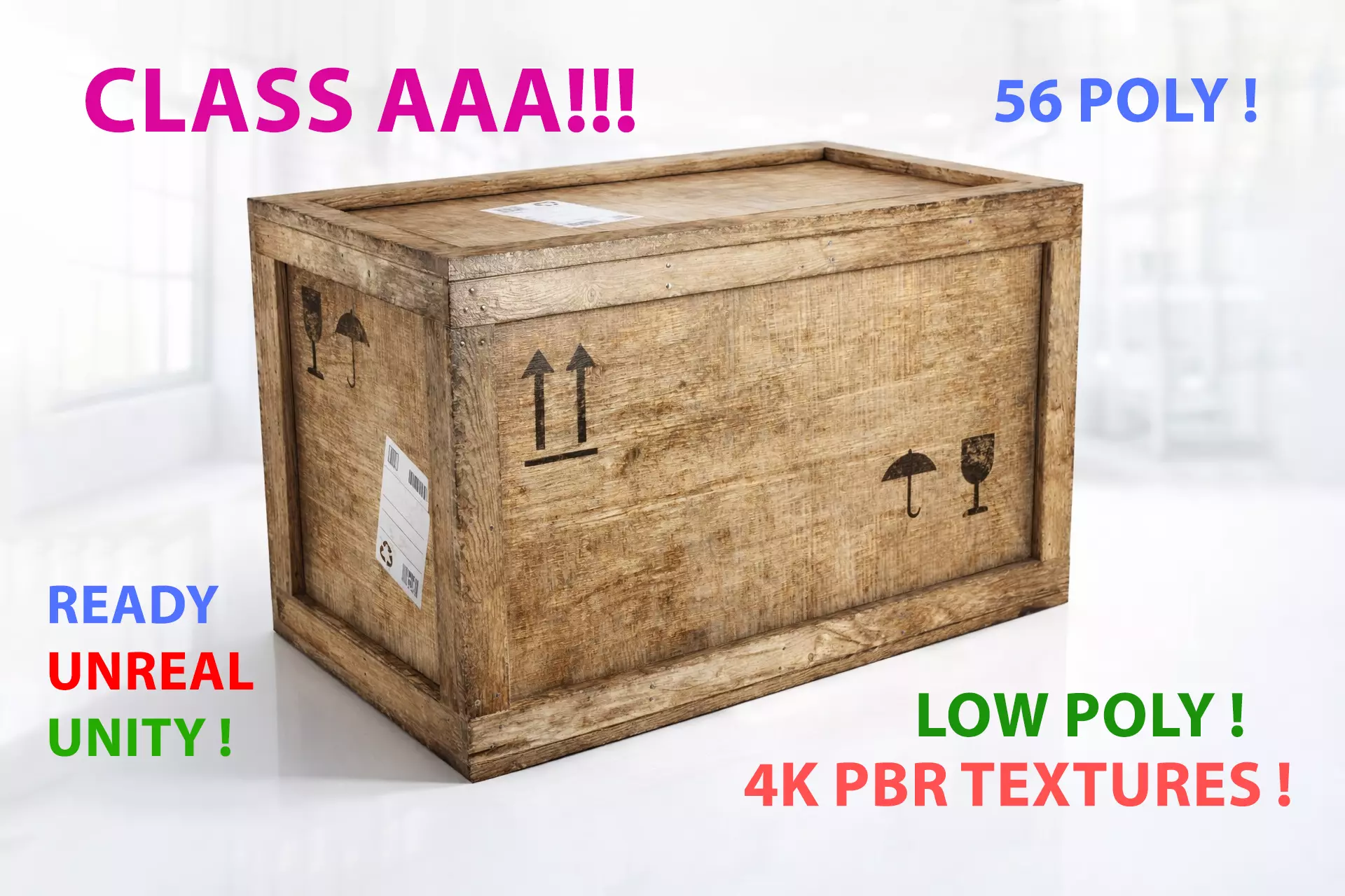 Wooden cargo crate low poly PBR - 4K Low-poly 3D model