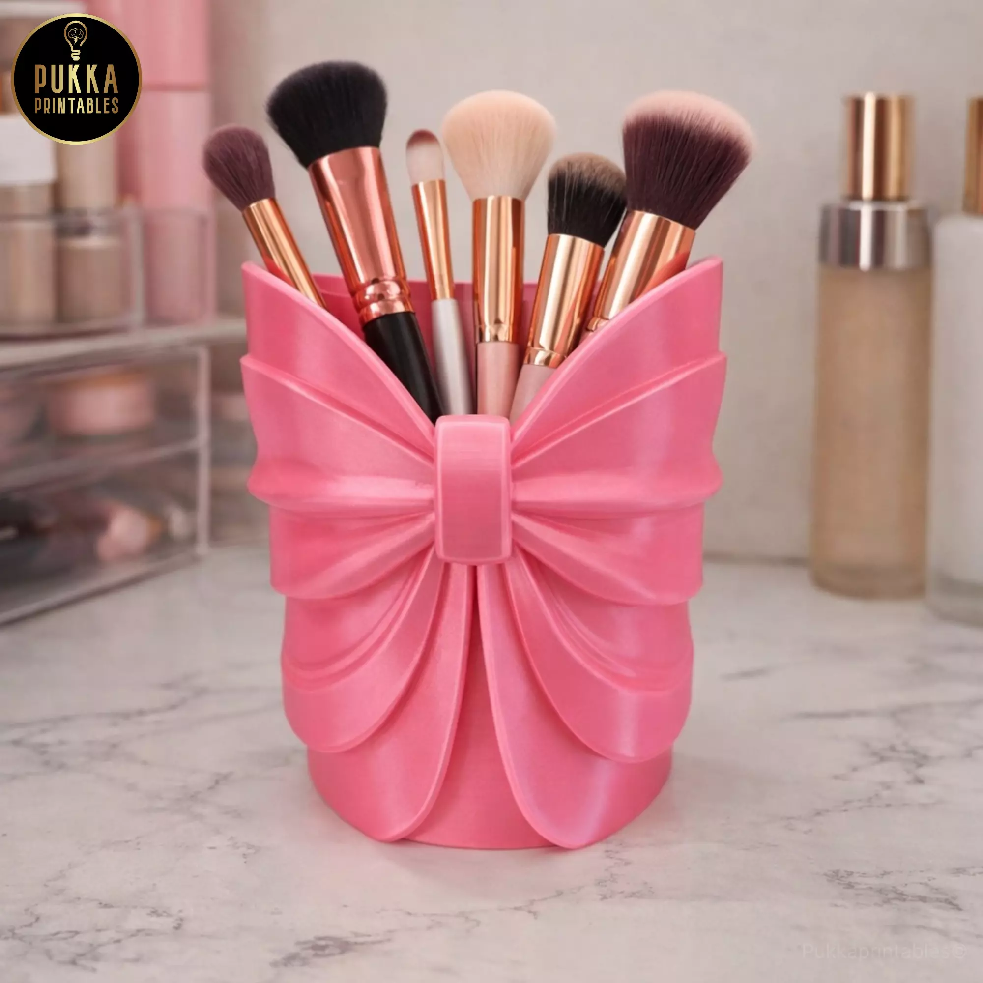 Decorative Bow Pot STL Makeup Brush Holder Pen pot Small Planter 3D print model