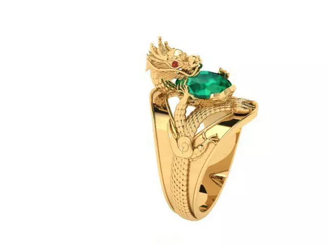 The Dragon of Hoard Emerald Dragon Fantasy Ring 3D print model