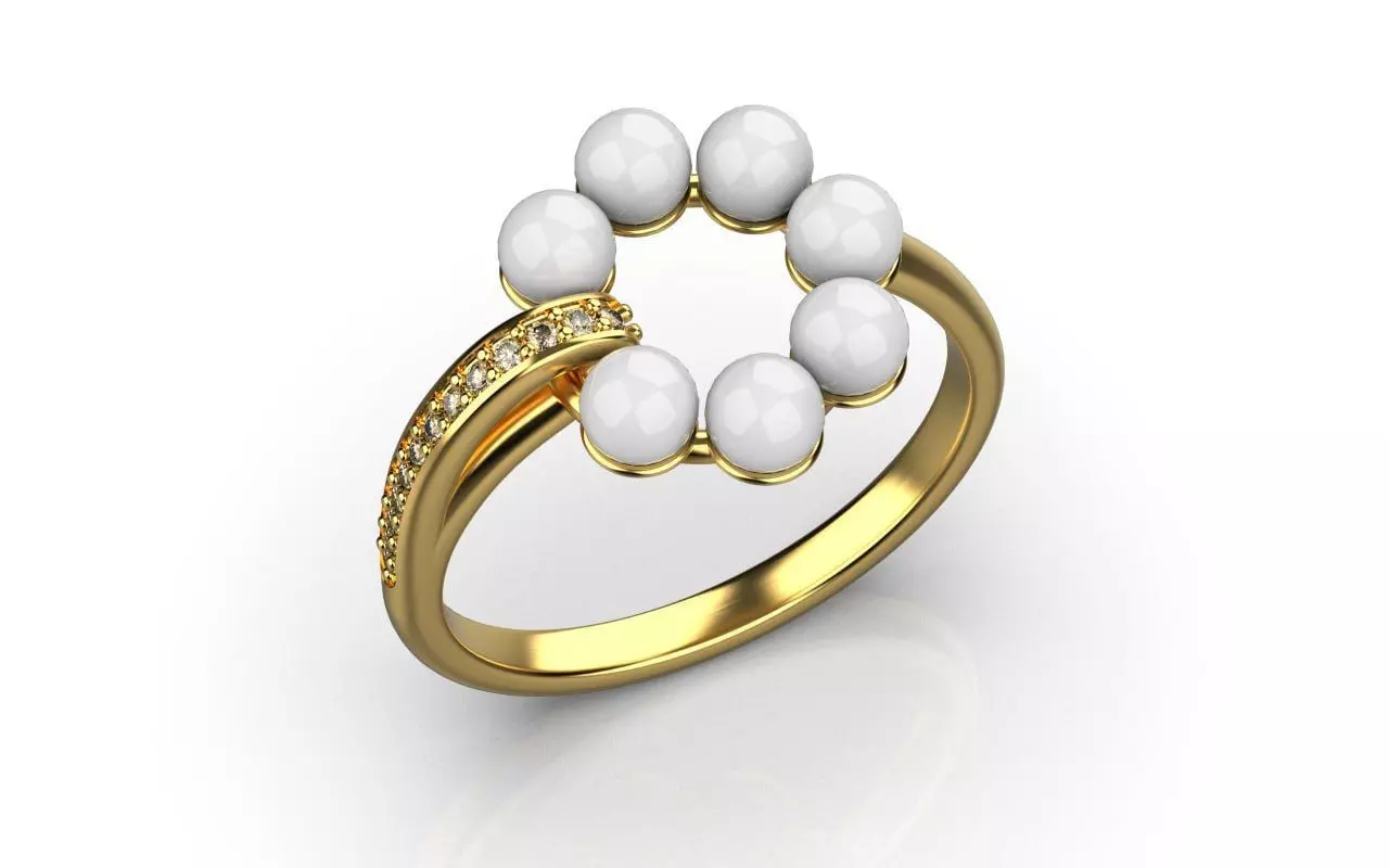 Elegant Floral Pearl Ring Free 3D print model
