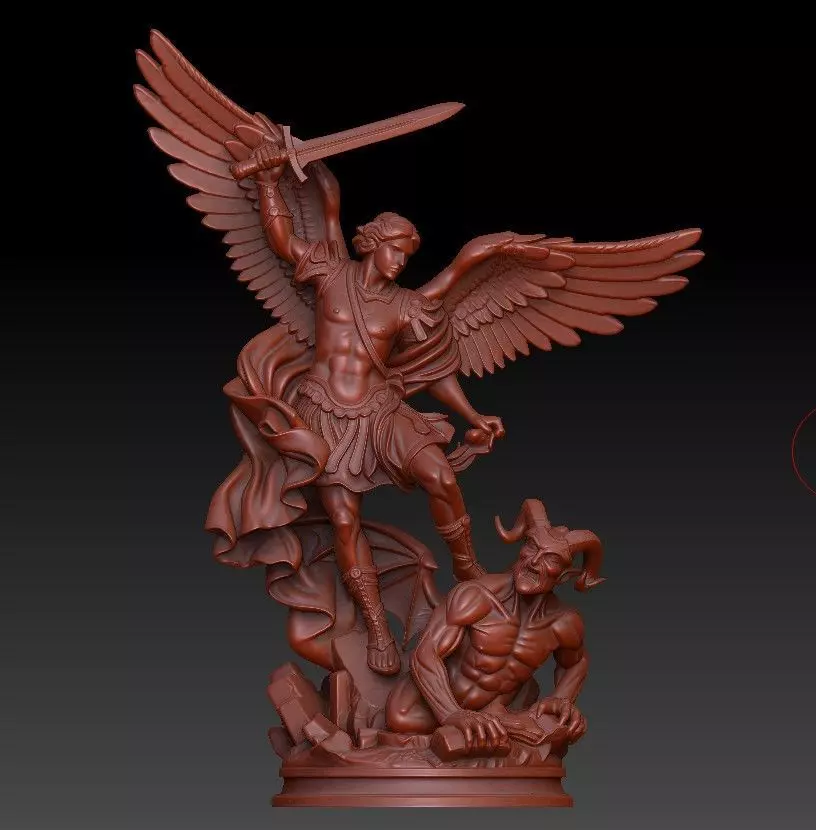 Archangel Michael Slaying Demon Statue 3D print model