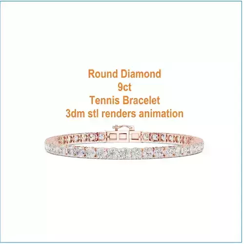Round Diamond 9ct Tennis Bracelet 3dm stl renders animation 