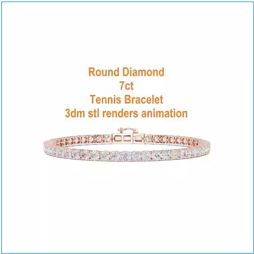 Round Diamond 7ct Tennis Bracelet 3dm stl renders animation 