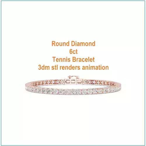 Round Diamond 6ct Tennis Bracelet 3dm stl renders animation 