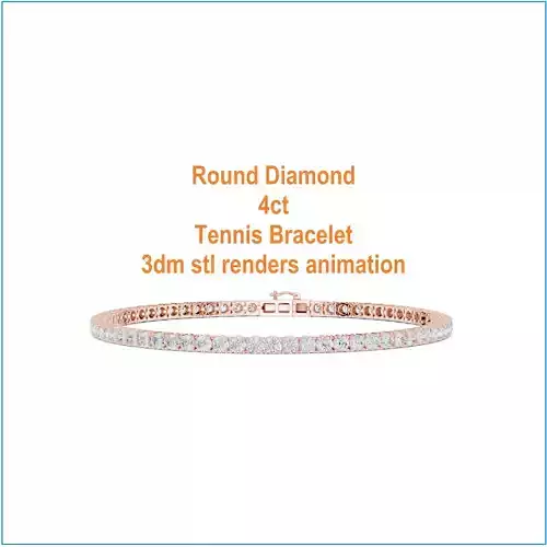 Round Diamond 4ct Tennis Bracelet 3dm stl renders animation 
