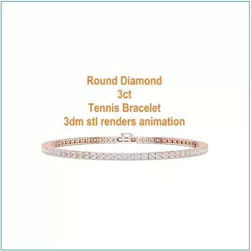 Round Diamond 3ct Tennis Bracelet 3dm stl renders animation 