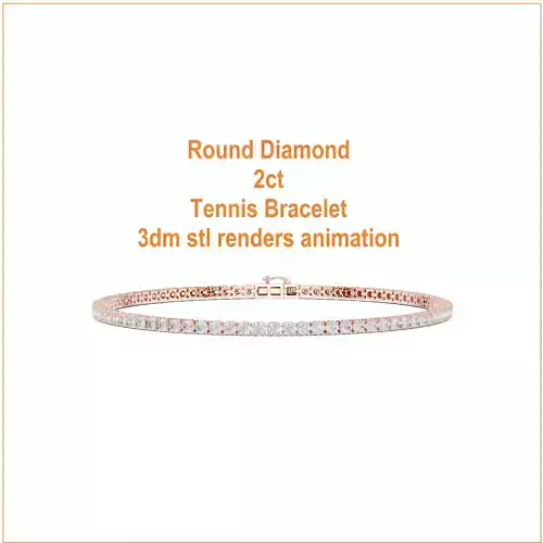 Round Diamond 2ct Tennis Bracelet 3dm stl renders animation 