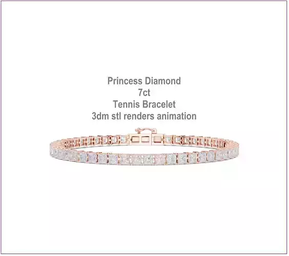Princess Diamond 7ct Tennis Bracelet 3dm stl renders animation 