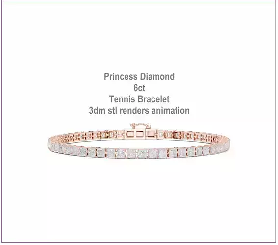 Princess Diamond 6ct Tennis Bracelet 3dm stl renders animation 