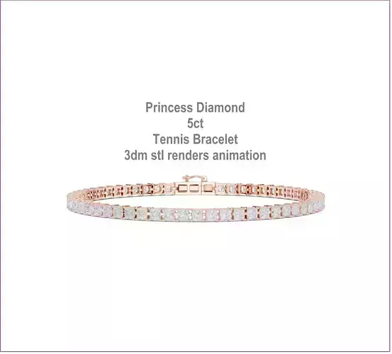 Princess Diamond 5ct Tennis Bracelet 3dm stl renders animation 